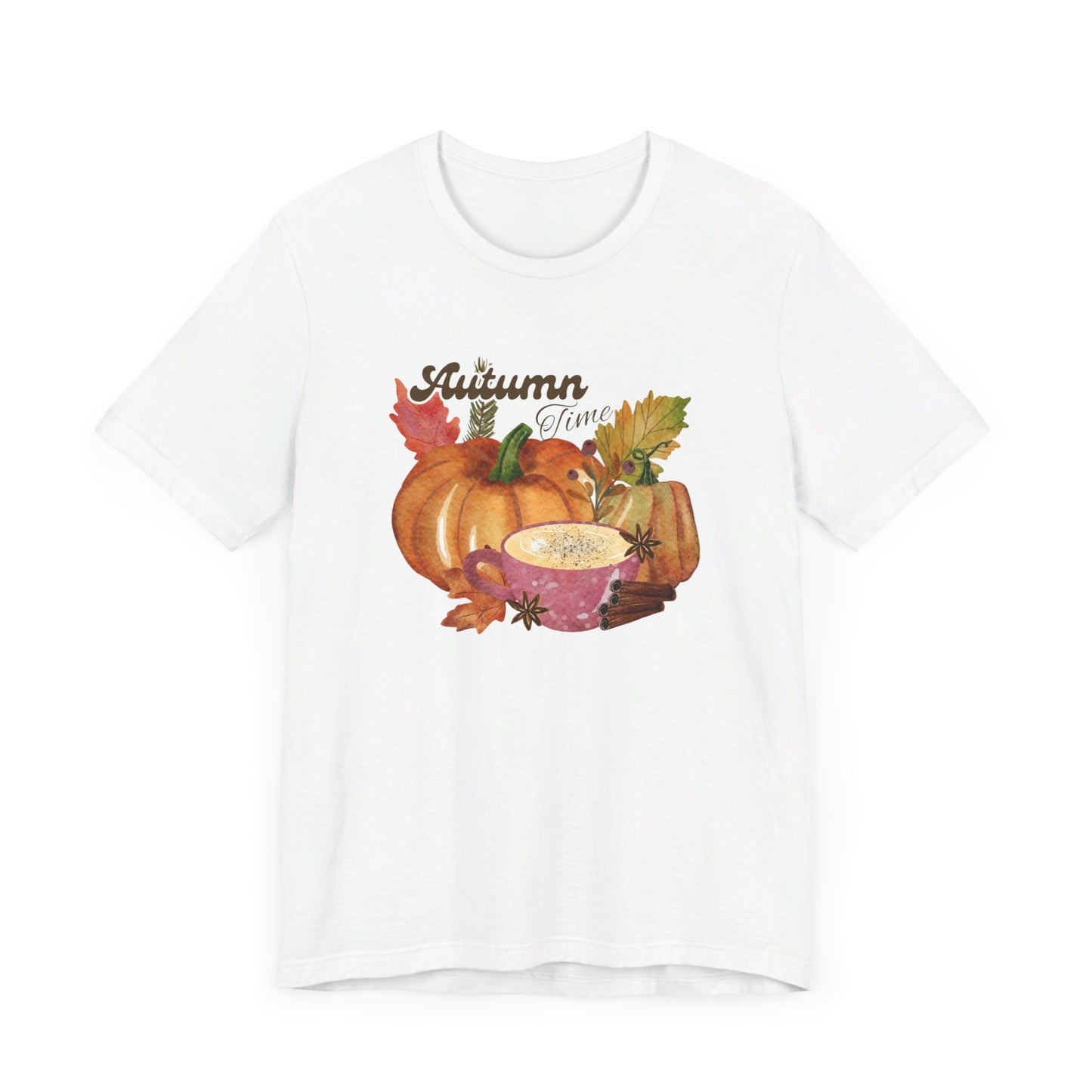 Heather Peach Autumn Time Fall T-Shirt, Pumpkins Leaves Shirt, Fall Coffee Shirt, Fall Lover Gift