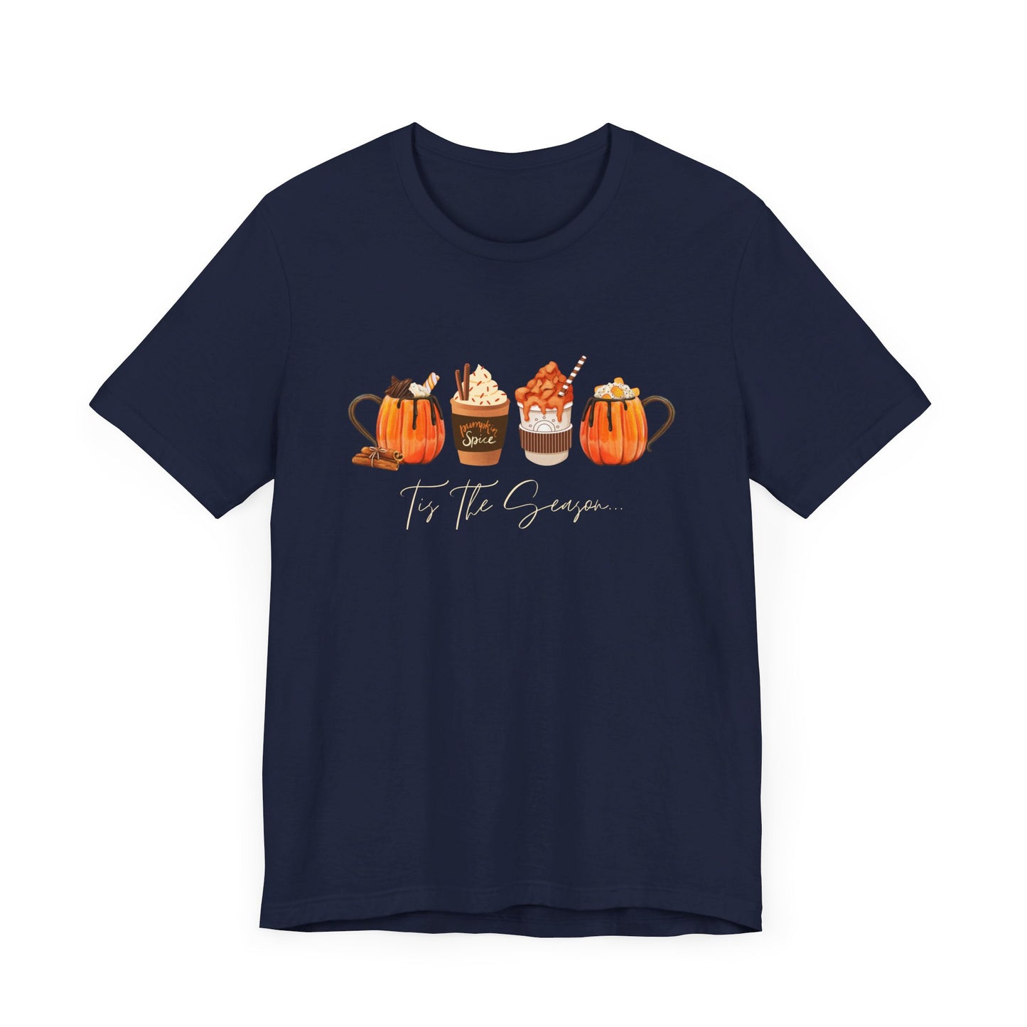 Navy Blue Fall Latte Coffee Shirt, Tis The Season Pumpkin Spice Latte T-Shirt, Fall Shirt, Autumn Lover Gift