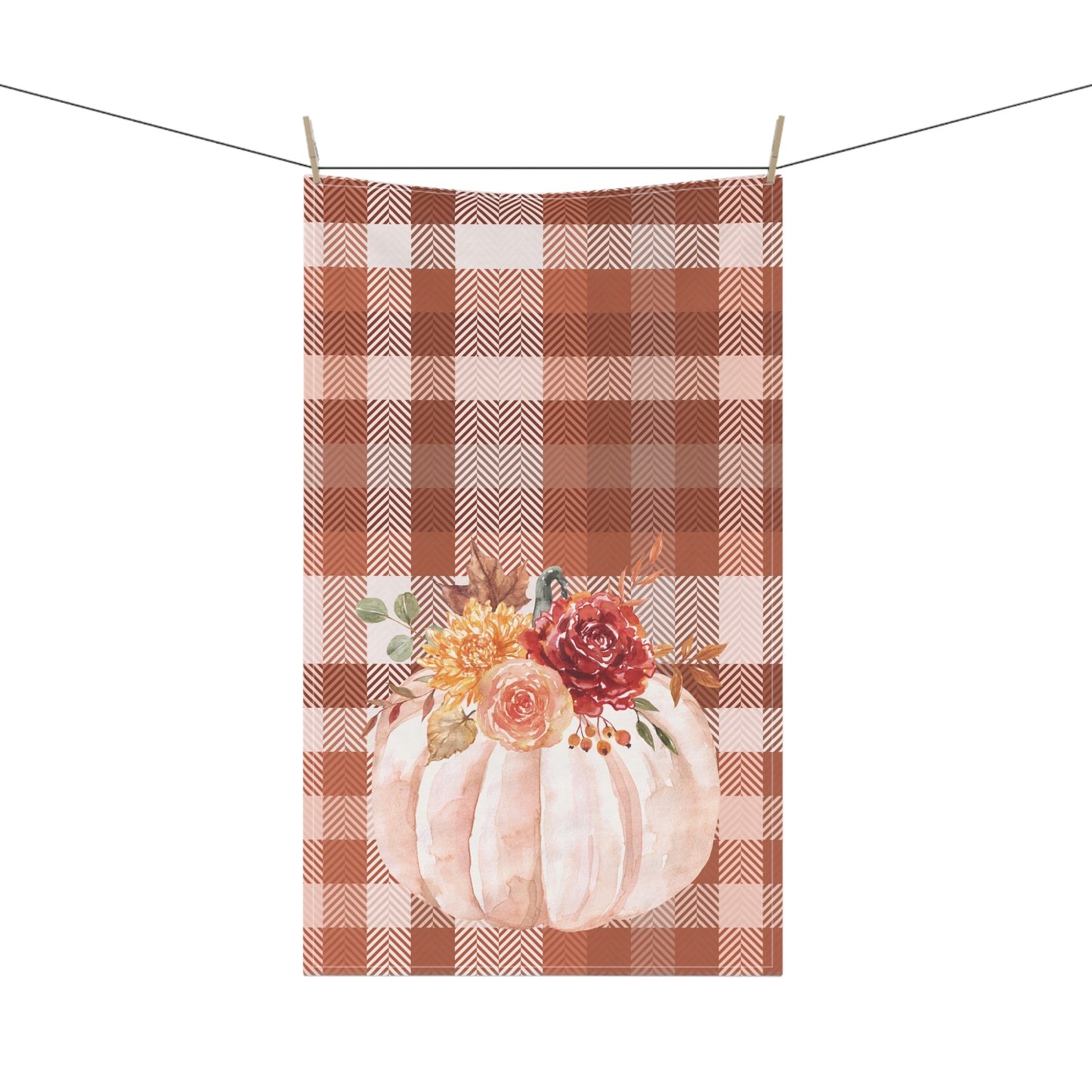 Cottage Fall Plaid Pumpkin Tea Towel