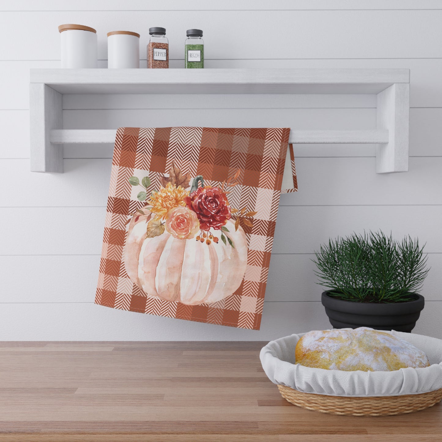 Cottage Fall Plaid Pumpkin Tea Towel