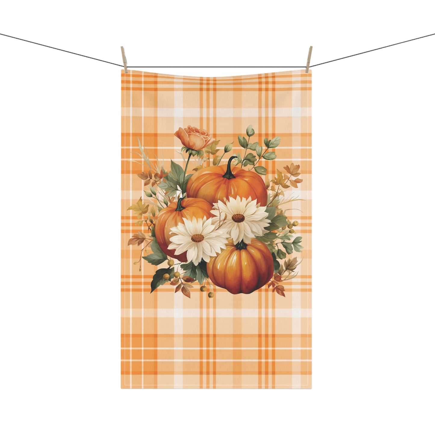 Autumn Time Orange Pumpkin and Floral Tea Towel