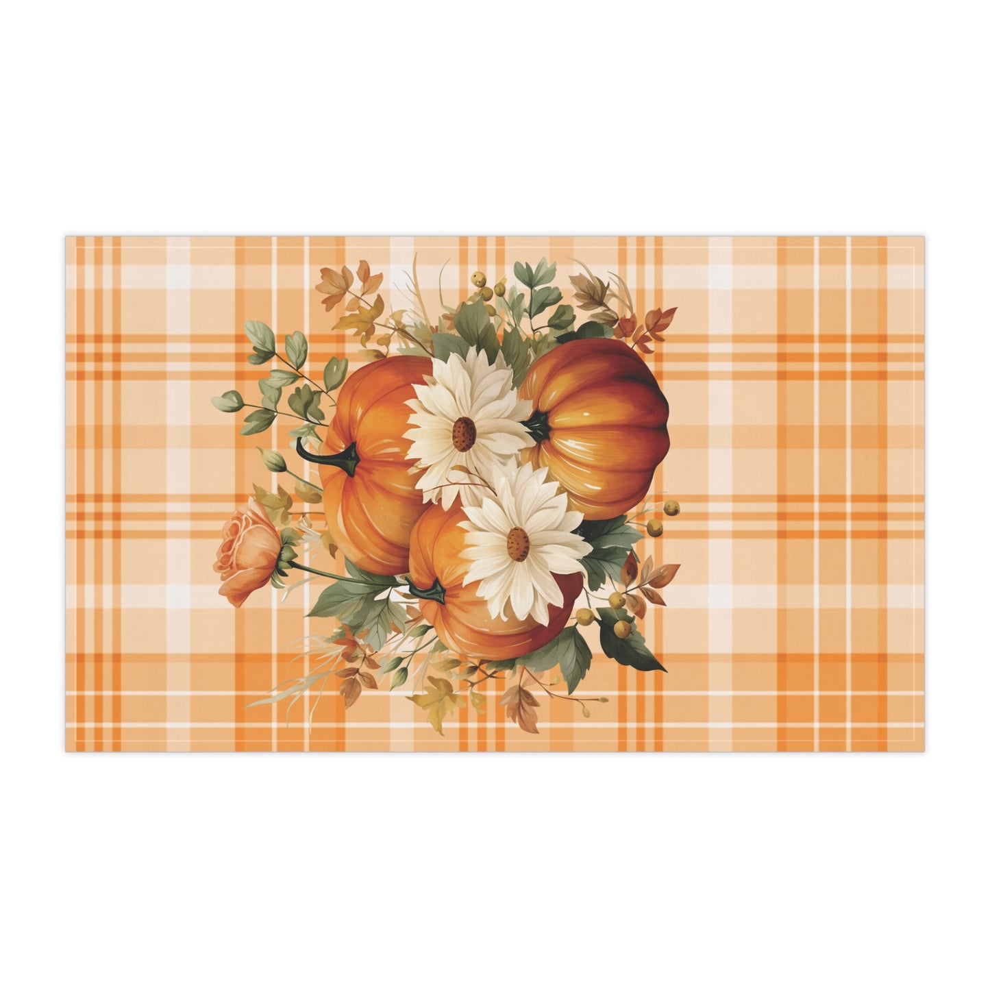 Autumn Time Orange Pumpkin and Floral Tea Towel