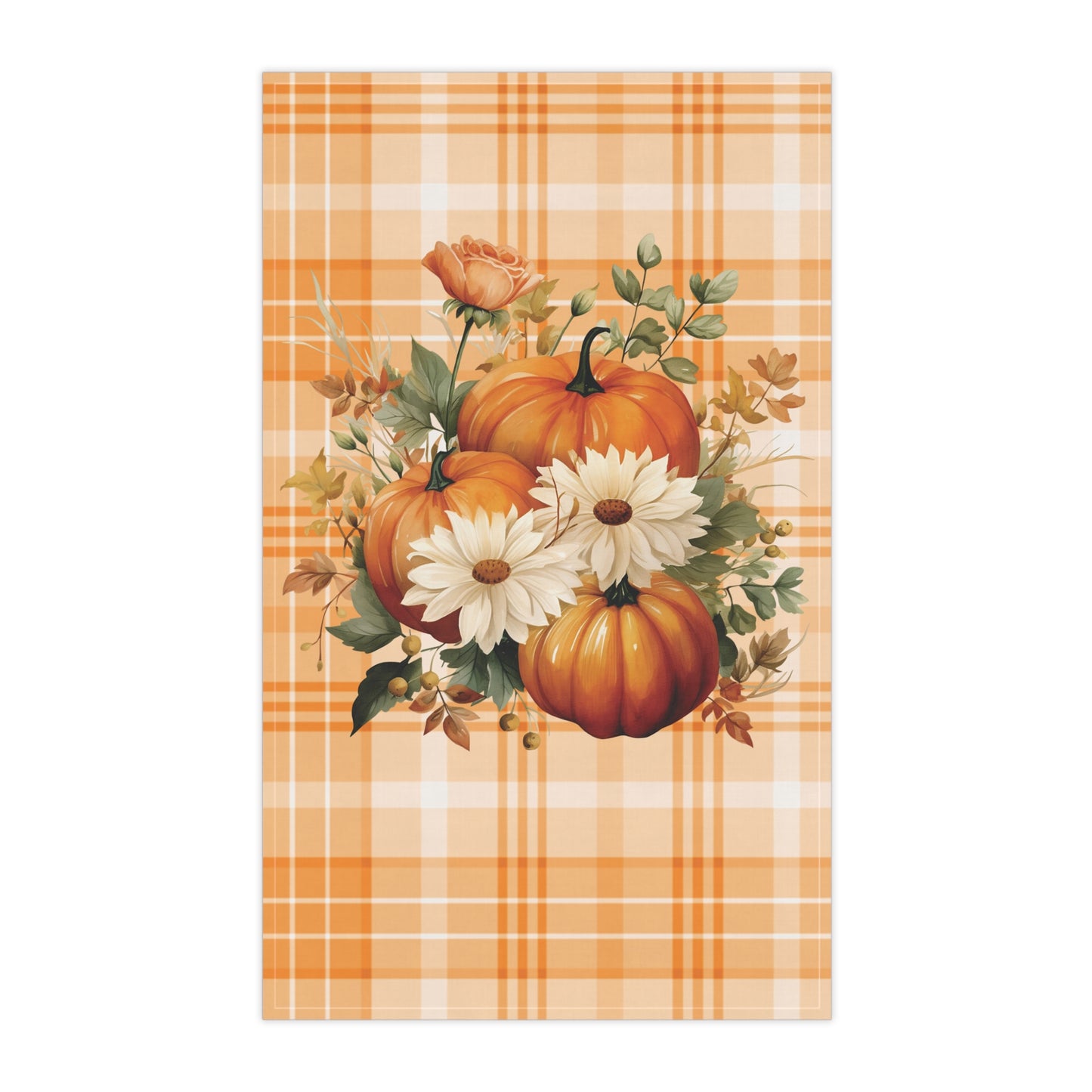 Autumn Time Orange Pumpkin and Floral Tea Towel
