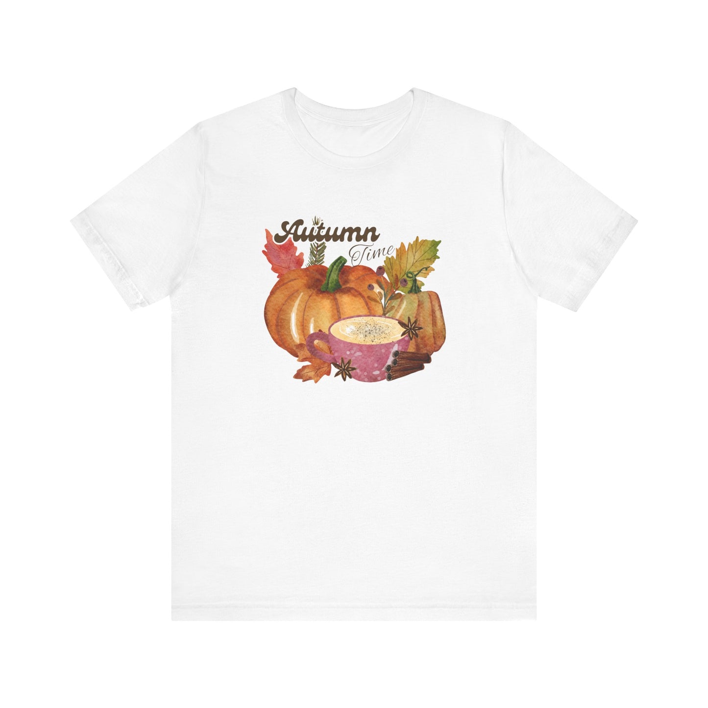 Heather Peach Autumn Time Fall T-Shirt, Pumpkins Leaves Shirt, Fall Coffee Shirt, Fall Lover Gift