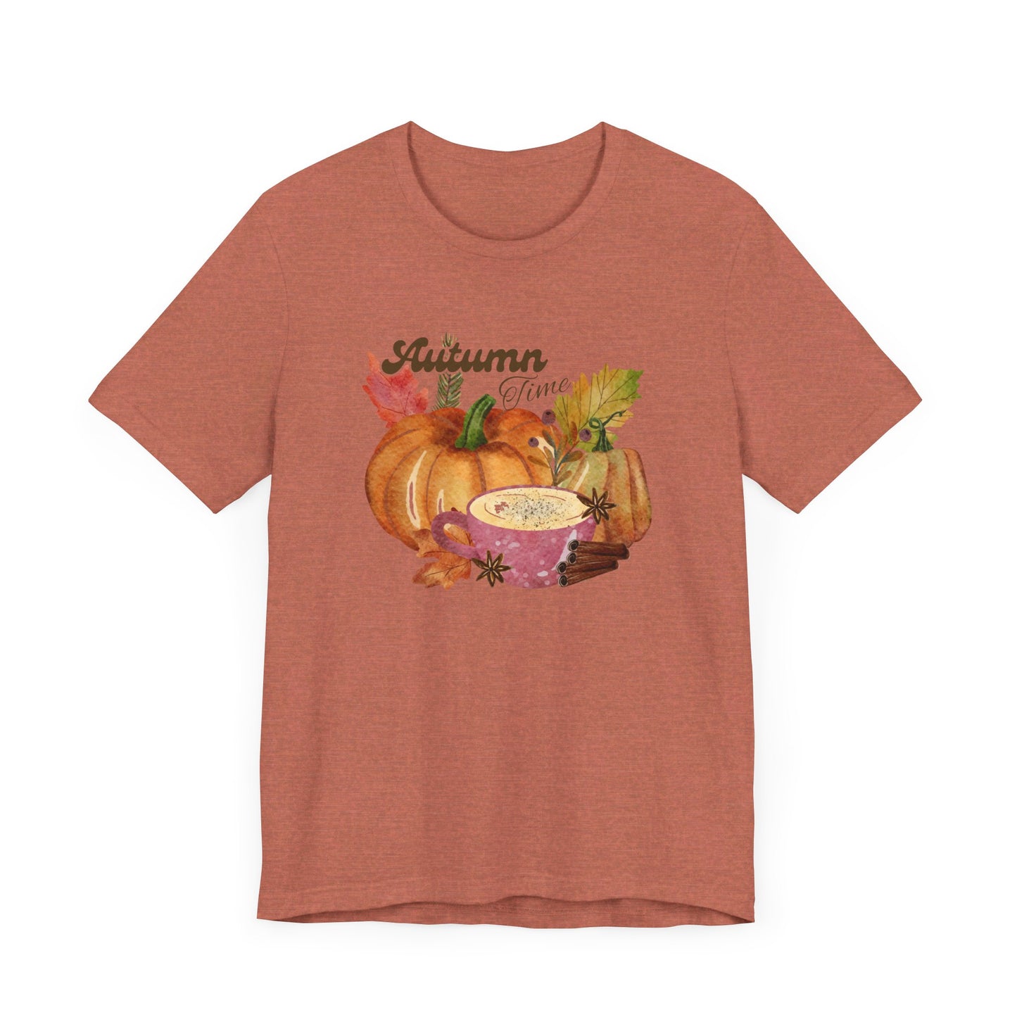 Heather Clay Autumn Time Fall T-Shirt, Pumpkins Leaves Shirt, Fall Coffee Shirt, Fall Lover Gift