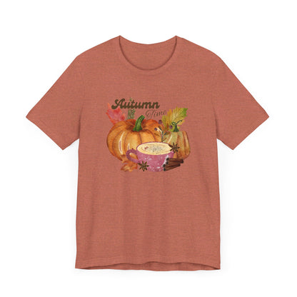 Heather Clay Autumn Time Fall T-Shirt, Pumpkins Leaves Shirt, Fall Coffee Shirt, Fall Lover Gift