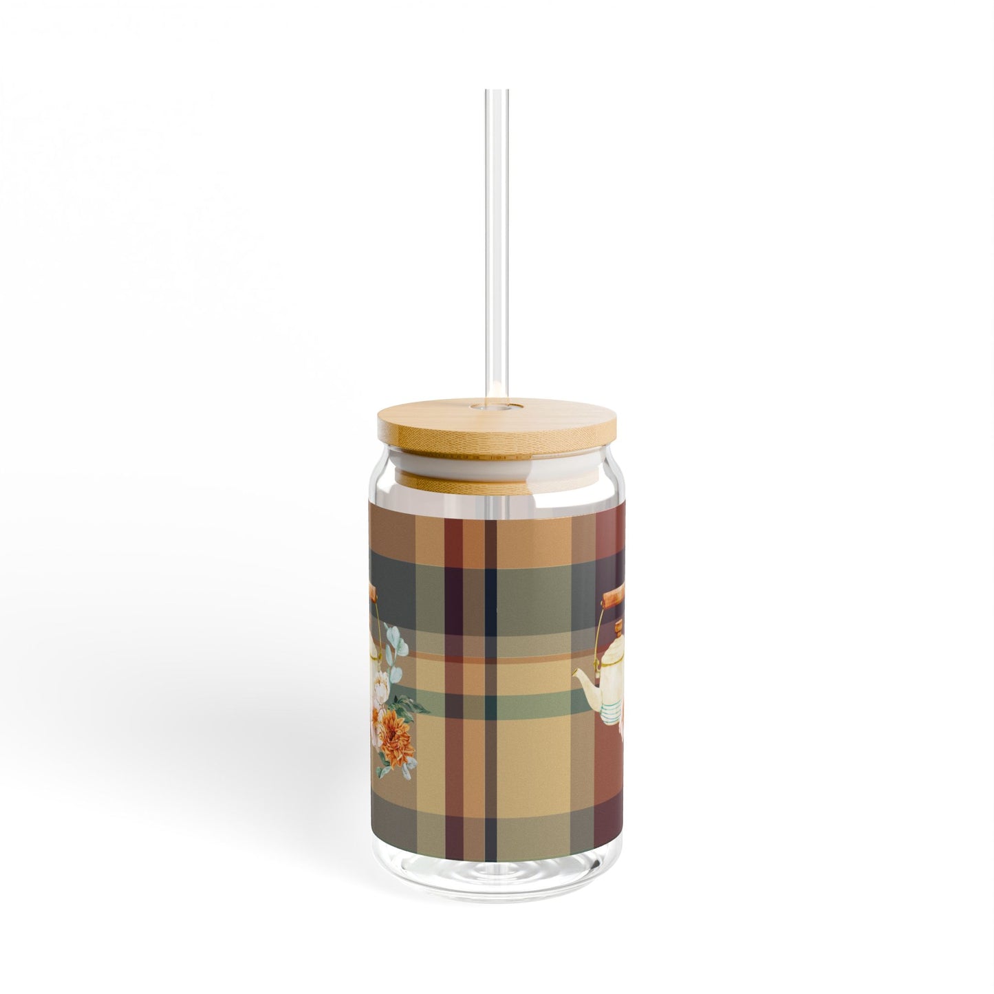 Fall Plaid Tea Kettle Sipper Glass