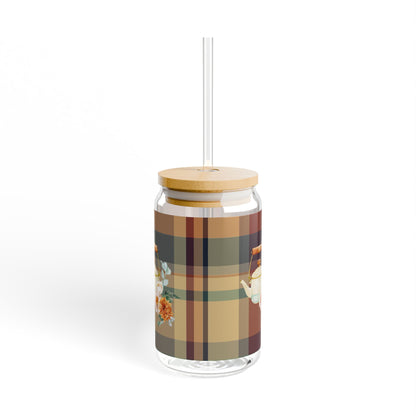 Fall Plaid Tea Kettle Sipper Glass