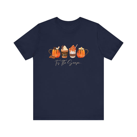 Navy Blue Fall Latte Coffee Shirt, Tis The Season Pumpkin Spice Latte T-Shirt, Fall Shirt, Autumn Lover Gift