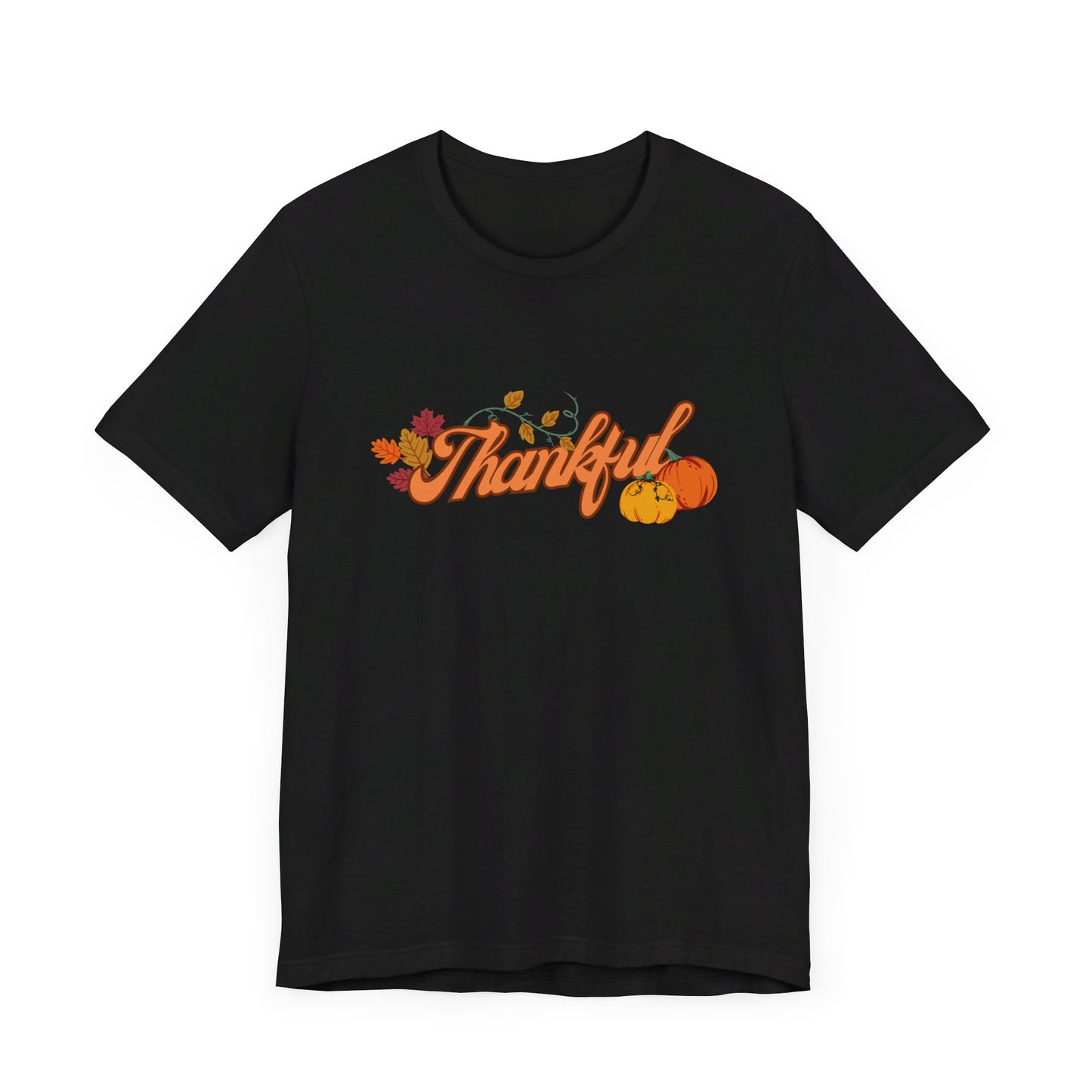 Black Thankful T-Shirt, Fall Lover Shirt, Thanksgiving Pumpkin Leaves Tee, Fall Wardrobe Attire