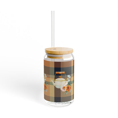 Fall Plaid Tea Kettle Sipper Glass