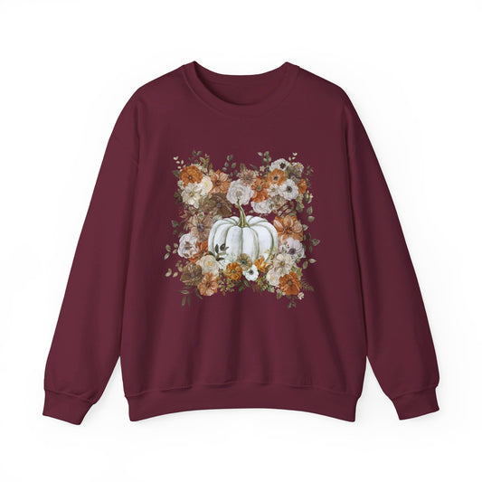 Cottagecore Fall Pumpkin Sweater, Autumn Flower Crewneck, Cute Cottage Botanic Shirt