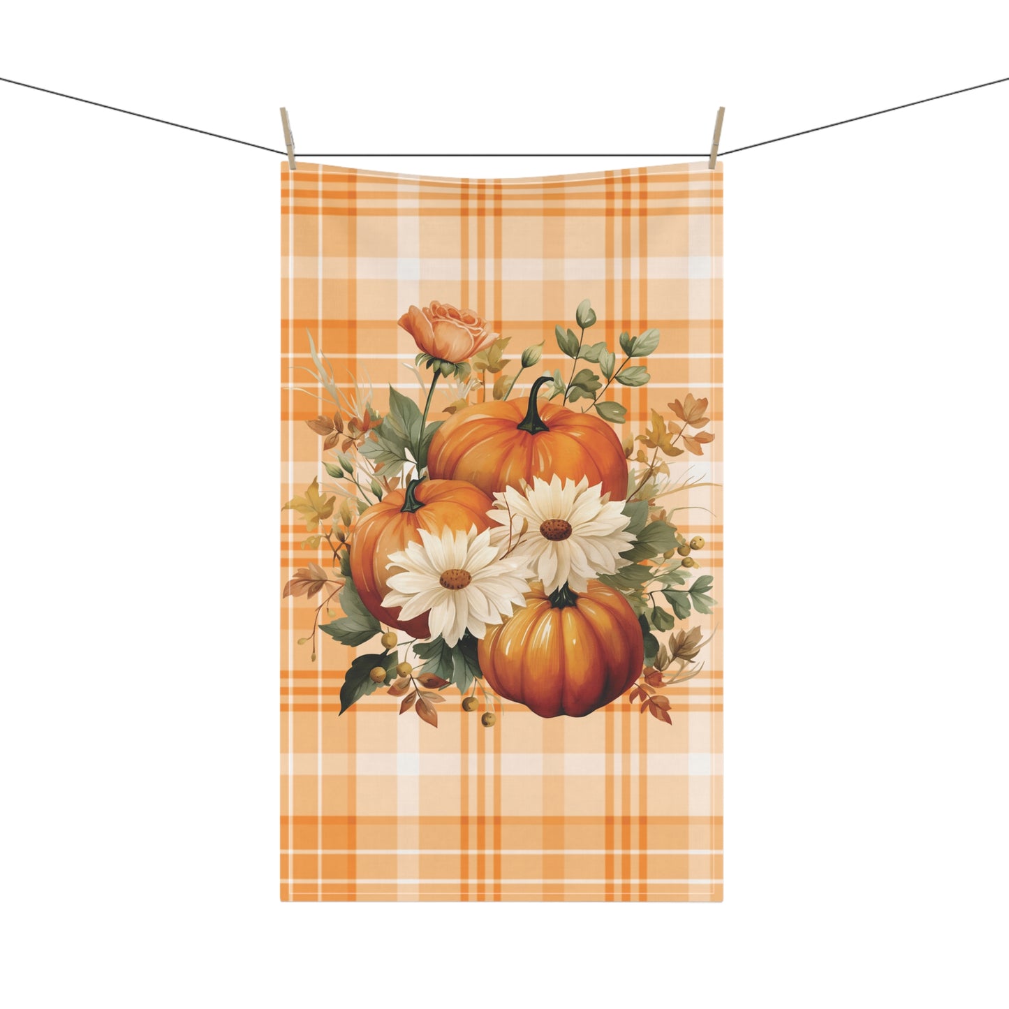 Autumn Time Orange Pumpkin and Floral Tea Towel