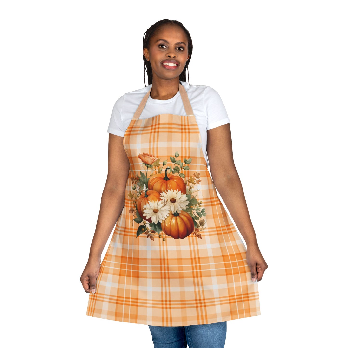 Autumn Time Orange Pumpkin and Flower Apron