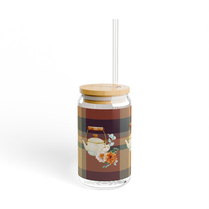 Fall Plaid Tea Kettle Sipper Glass