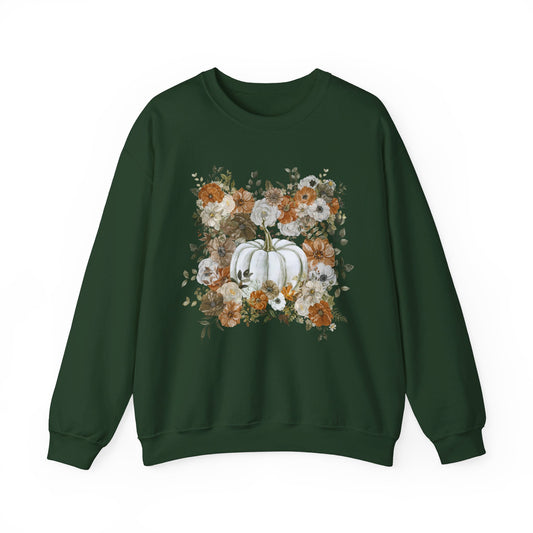 Cottage Core Fall Pumpkin Flower Sweater, White Pumpkin Crewneck, Vintage Fall Flower Sweatshirt, Botanic Cottagecore