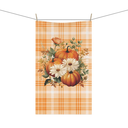 Autumn Time Orange Pumpkin and Floral Tea Towel