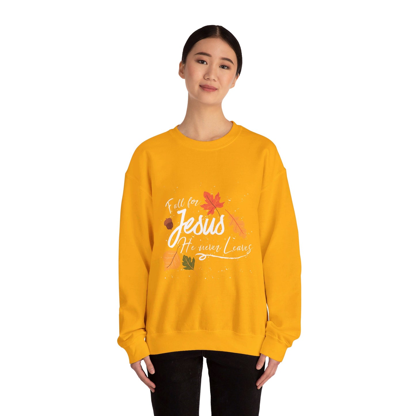 Fall for Jesus Sweatshirt, Autumn Religious Sweatshirt, Fall Jesus Sweatshirt, Fall for Jesus He Never Leaves, Jesus Sweatshirt, Fall Shirt