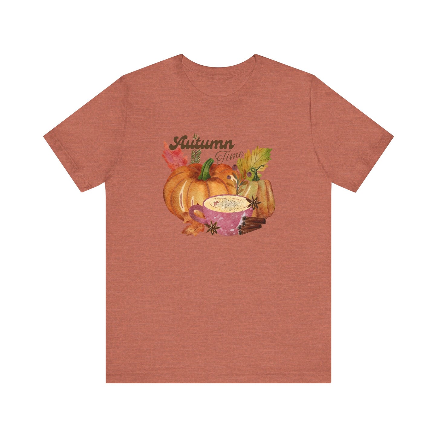 Heather Clay Autumn Time Fall T-Shirt, Pumpkins Leaves Shirt, Fall Coffee Shirt, Fall Lover Gift