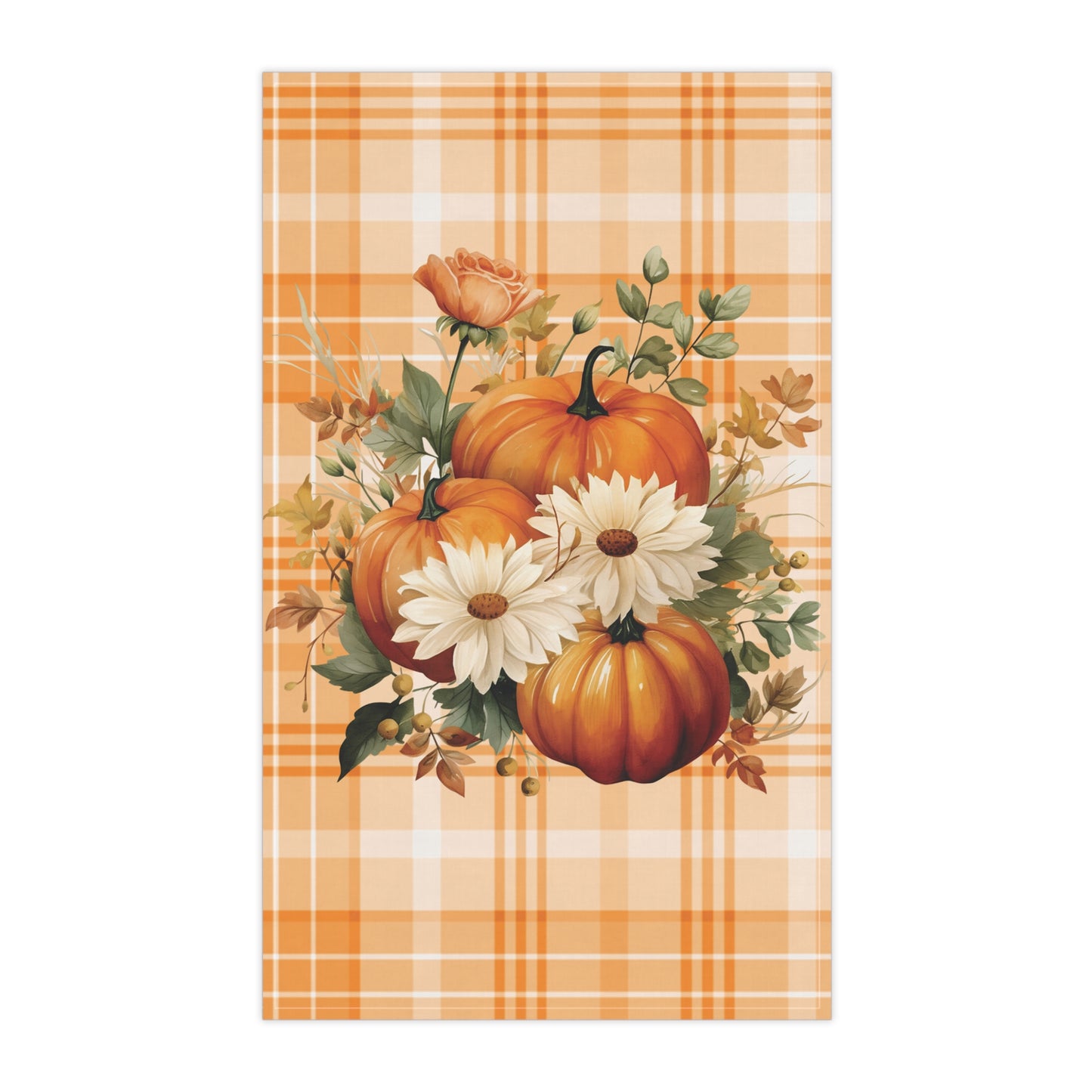 Autumn Time Orange Pumpkin and Floral Tea Towel