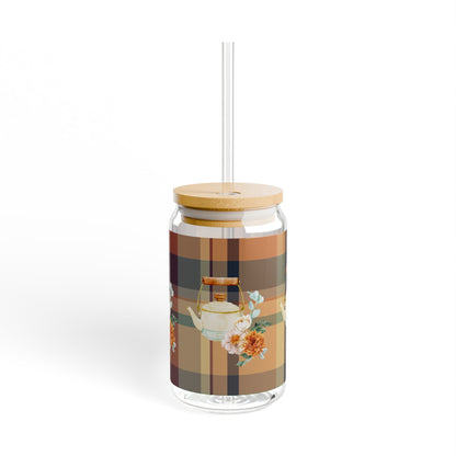 Fall Plaid Tea Kettle Sipper Glass