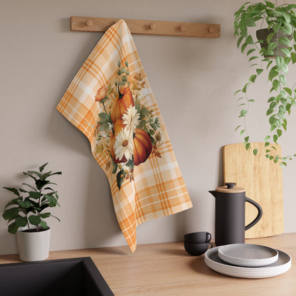 Autumn Time Orange Pumpkin and Floral Tea Towel