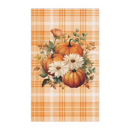 Autumn Time Orange Pumpkin and Floral Tea Towel