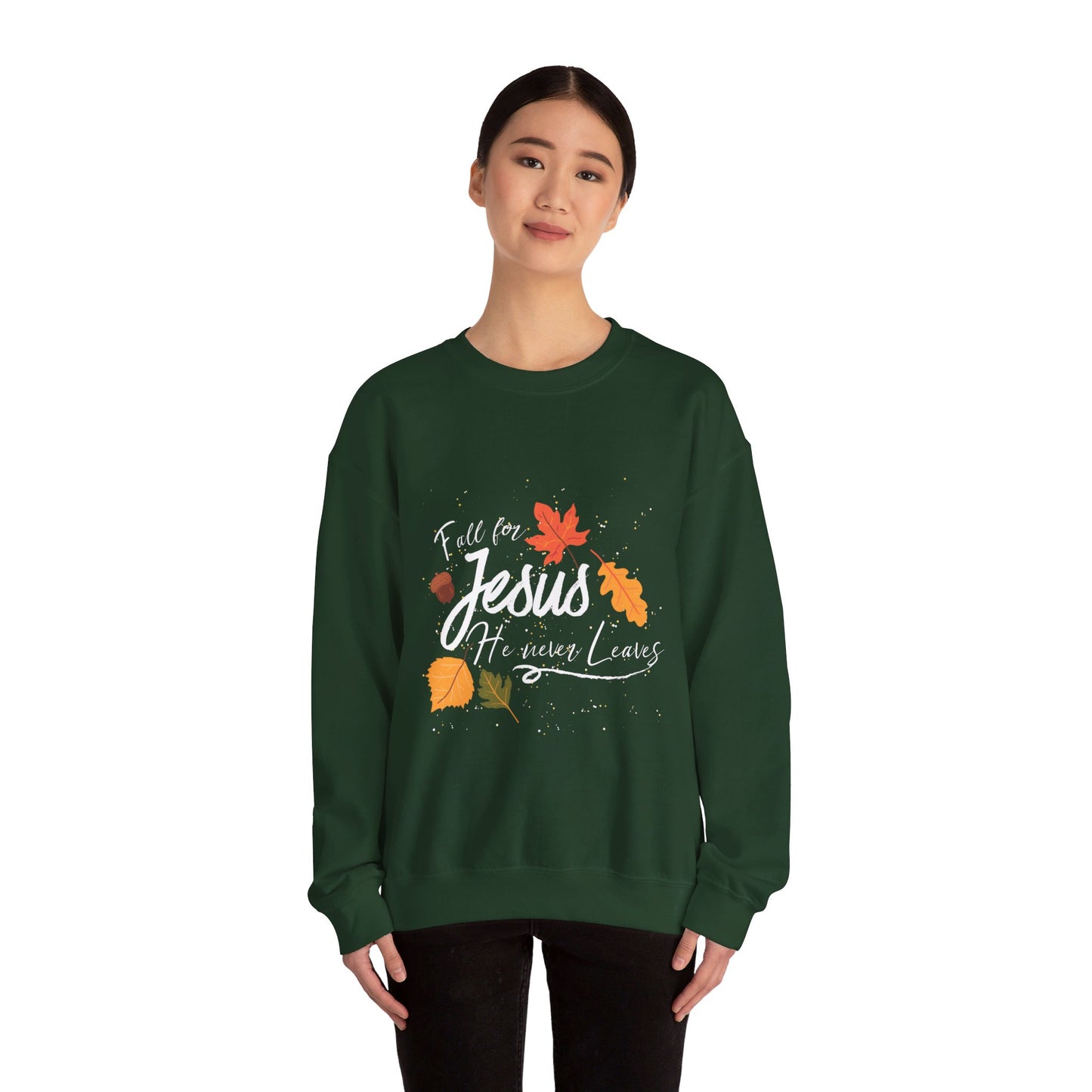 Fall for Jesus Sweatshirt, Autumn Religious Sweatshirt, Fall Jesus Sweatshirt, Fall for Jesus He Never Leaves, Jesus Sweatshirt, Fall Shirt