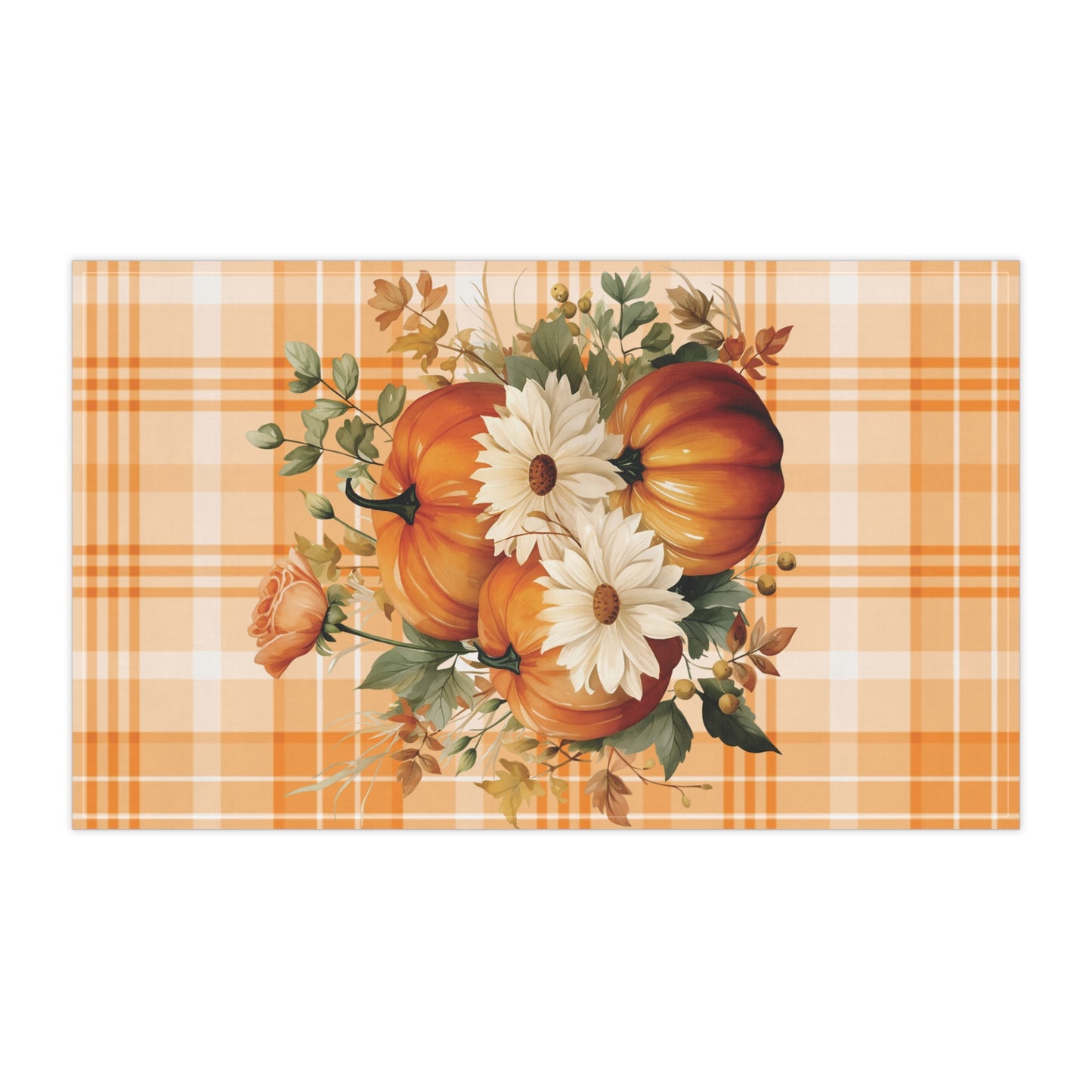 Autumn Time Orange Pumpkin and Floral Tea Towel