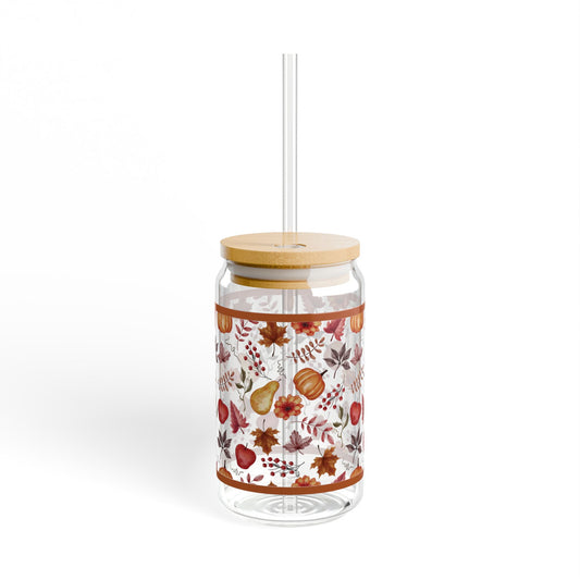 Fall Pumpkins and Leaves Sipper Glass